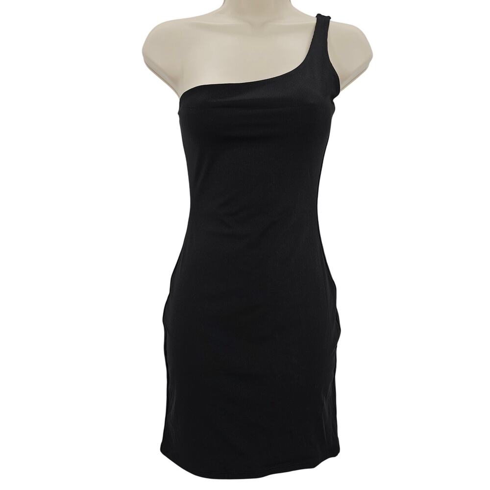 Naked Wardrobe Womans size M Snatched One Shoulder Bodycon Mini Dress Black NWOT
